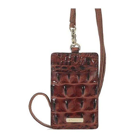BRAHMIN Melbourne Collection Sawyer Crocodile-Embossed Lanyard Pecan No Strap - Picture 1 of 11